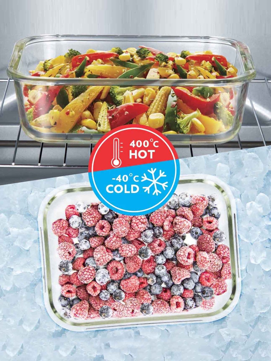 Klip-N-Store Rectangular Glass Container, 2.0 L