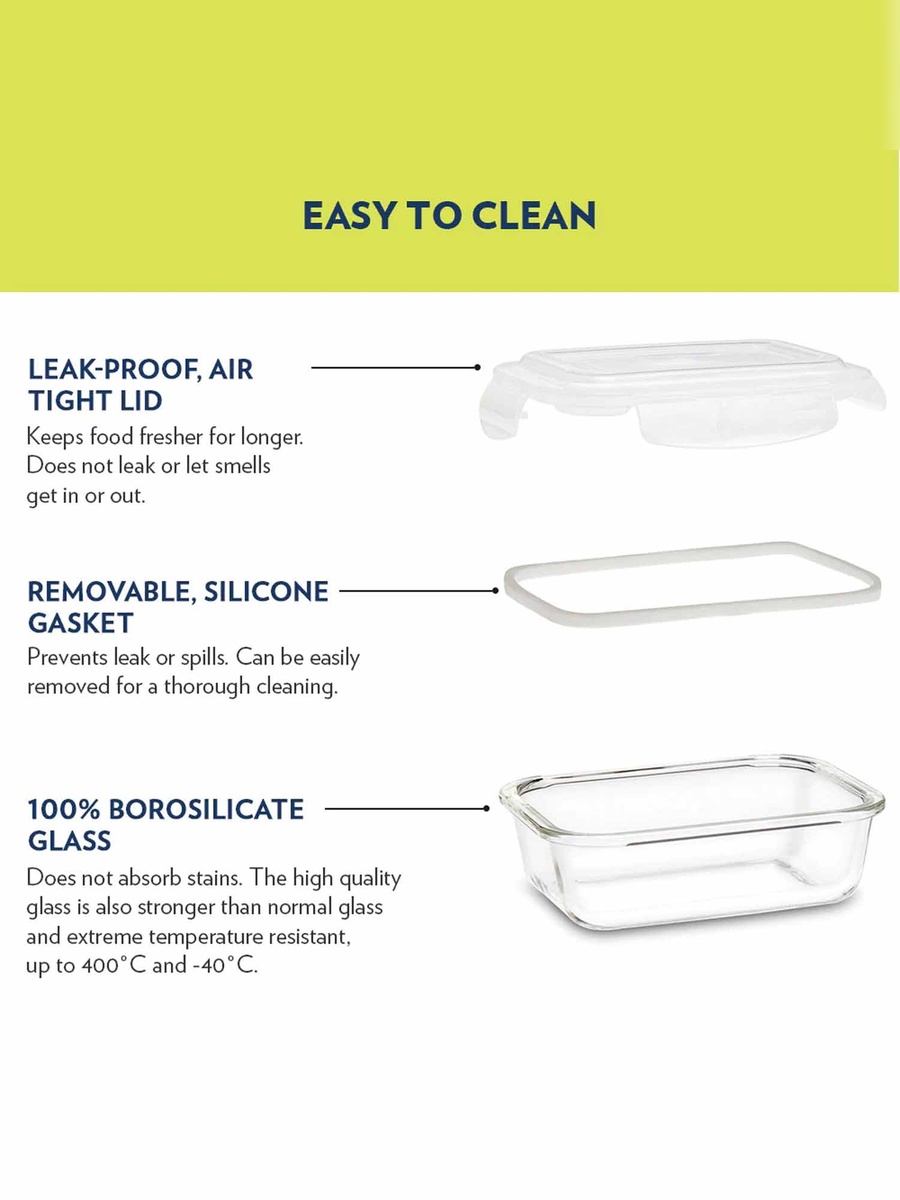 Klip-N-Store Rectangular Glass Container, 2.0 L