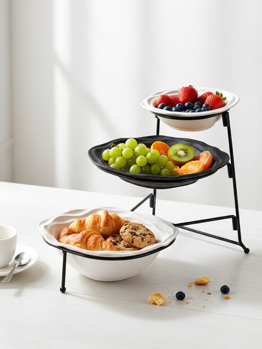 3-Tier Porcelain Bowl Set with Stand