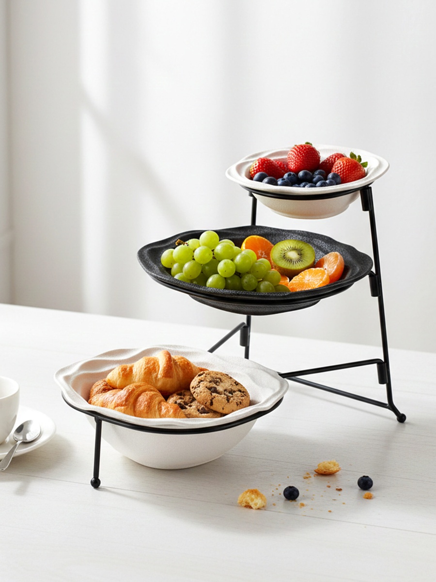 3-Tier Porcelain Bowl Set with Stand