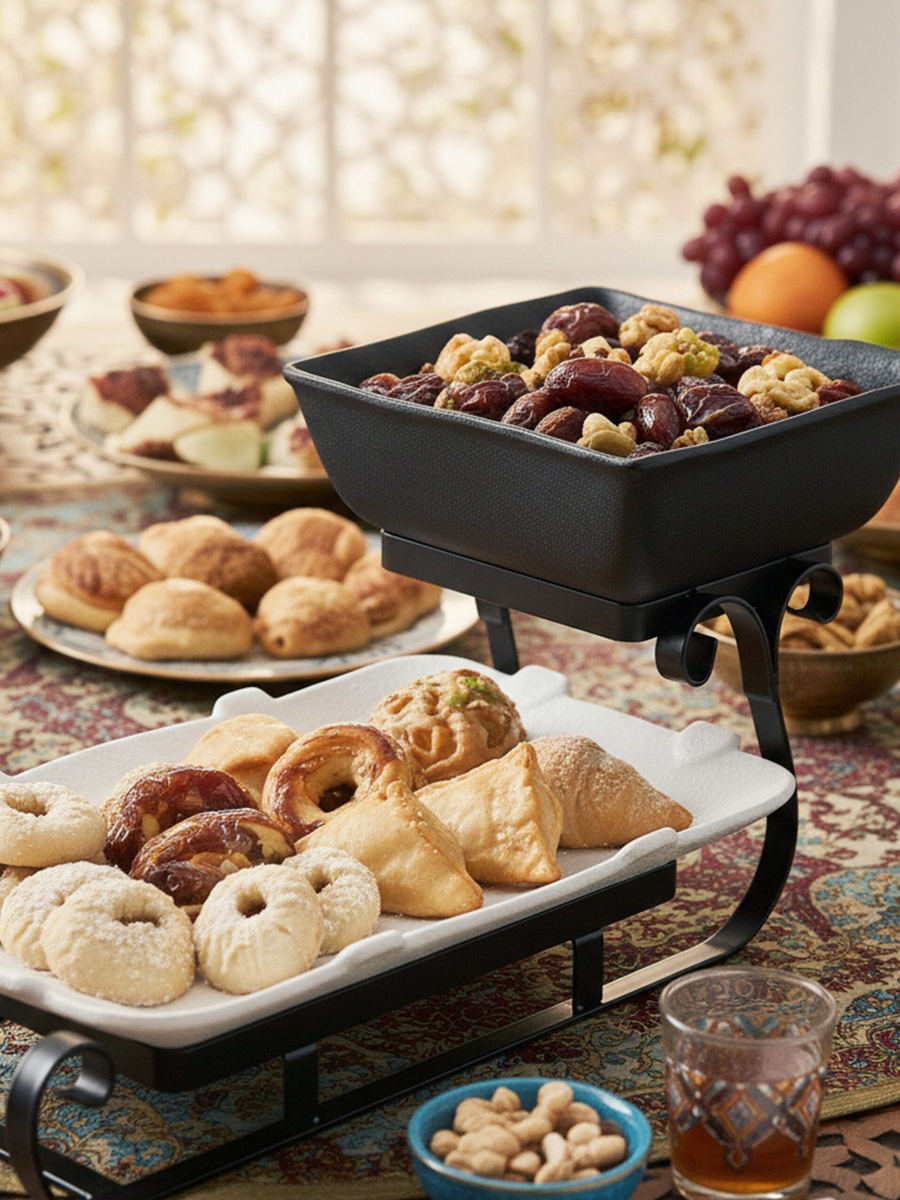 2-Tier Home Serving Set Porcelain Square Bowl and Rectangular Platter