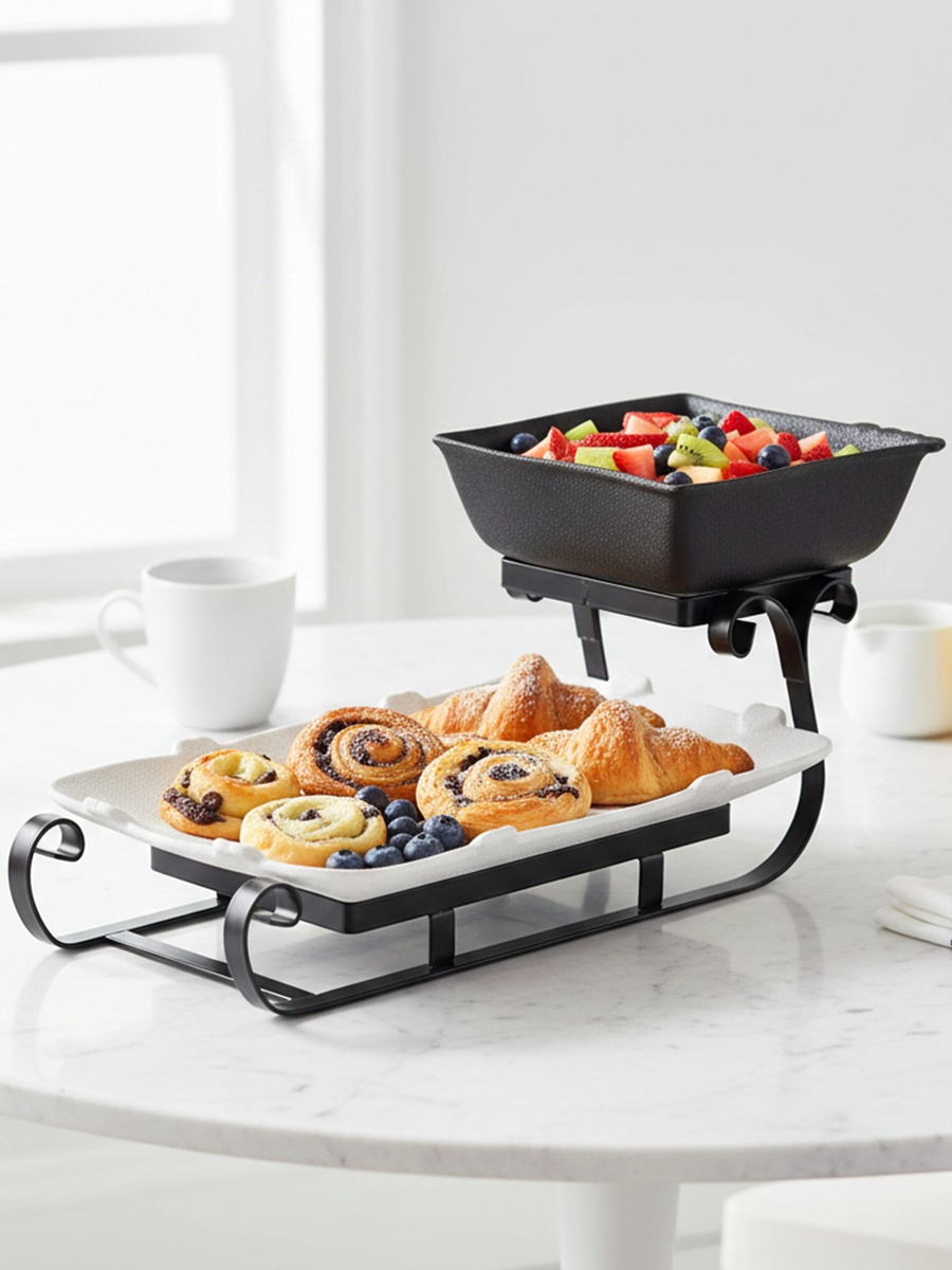 2-Tier Home Serving Set Porcelain Square Bowl and Rectangular Platter