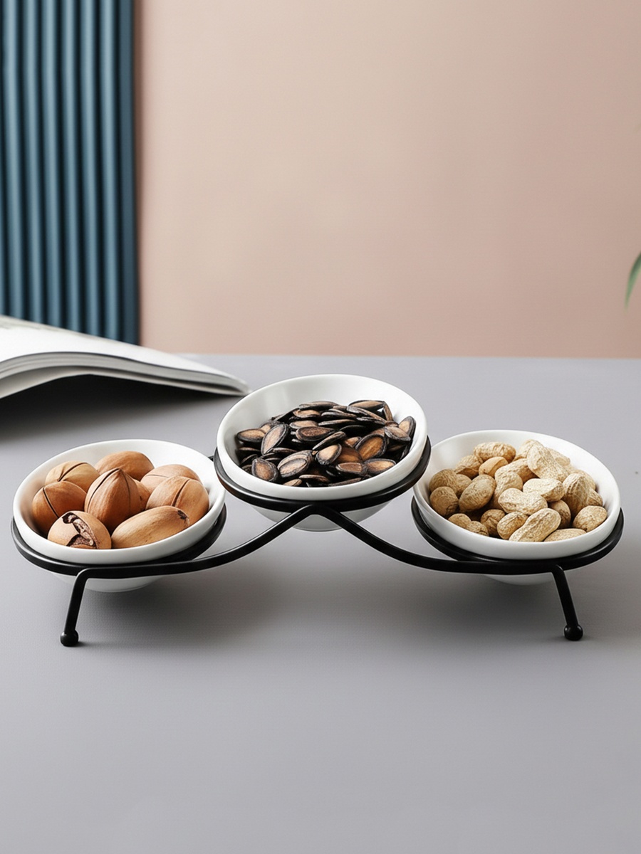 3-Piece Oval Serving Bowls with Metal Stand, 18cm