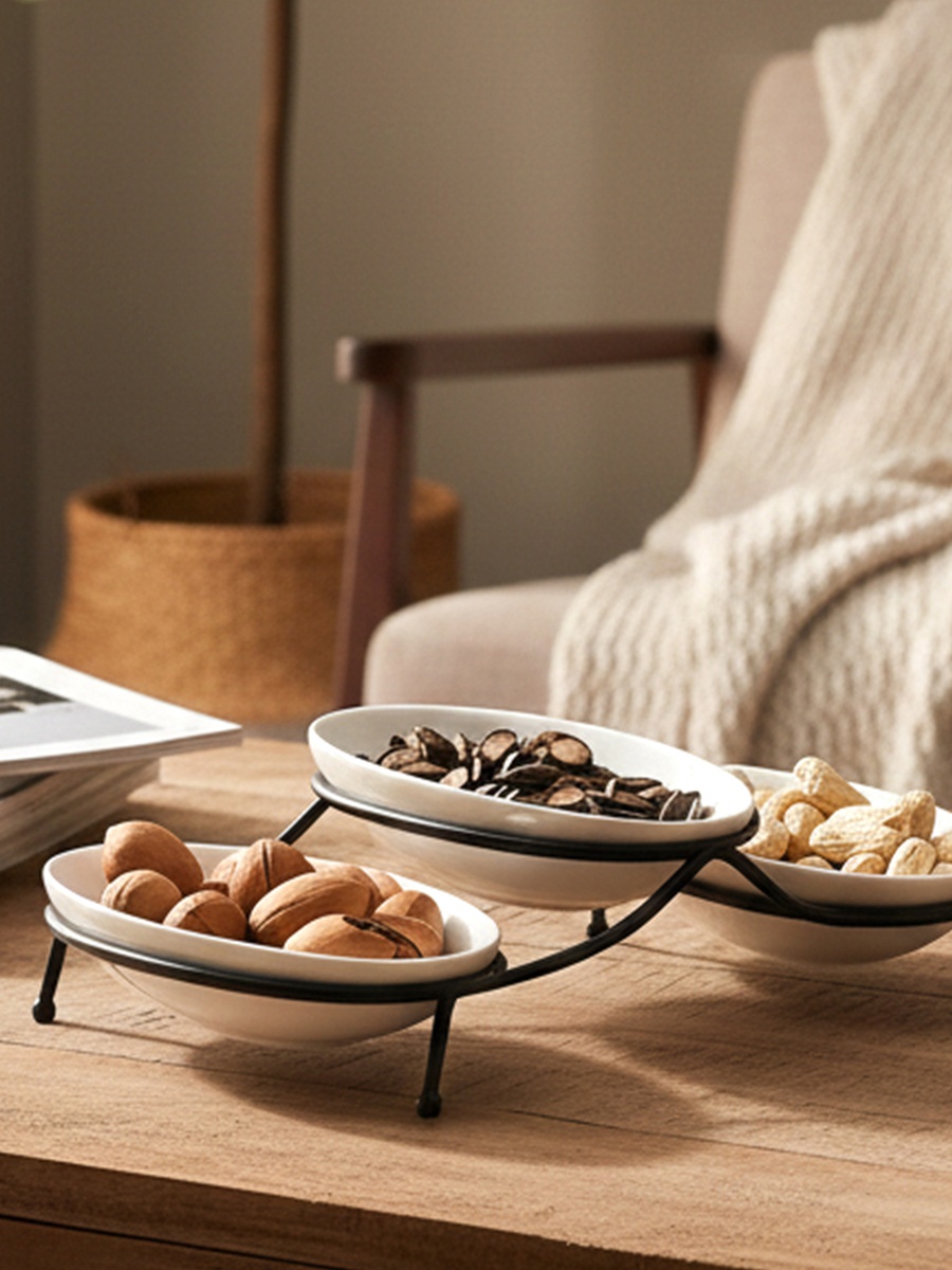 3-Piece Oval Serving Bowls with Metal Stand, 18cm