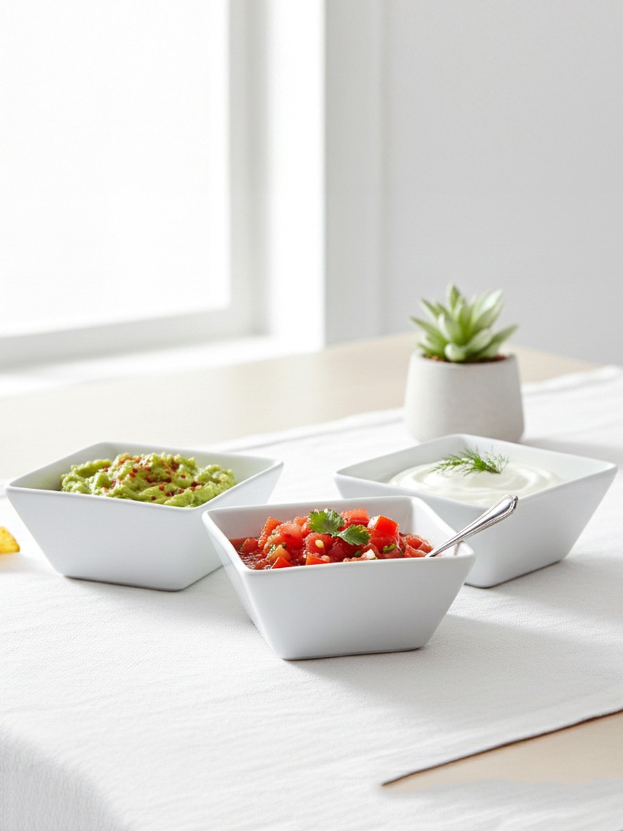 3-Piece Square Porcelain Bowl Set, 12cm