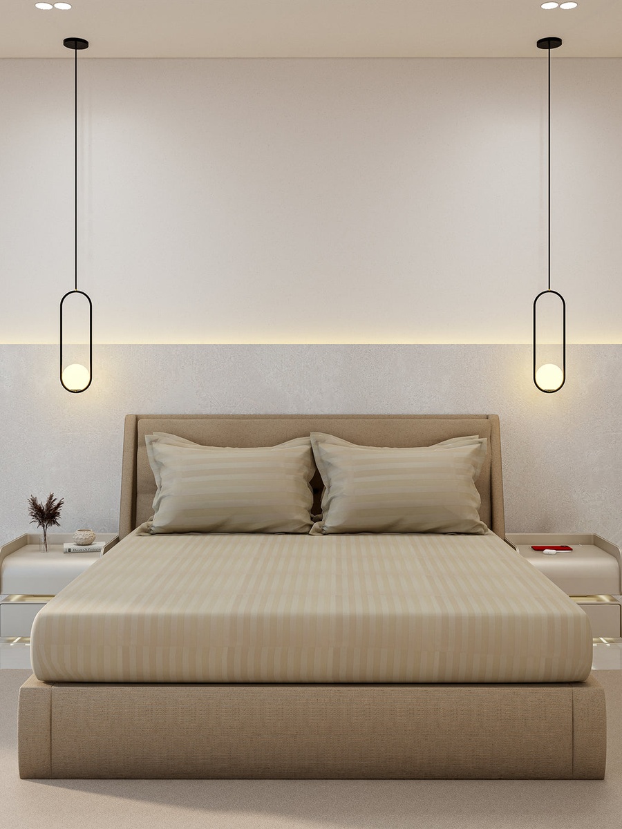 Luxurious 300 Thread Count Bamboo Sateen Wide Stripe Fitted Sheet