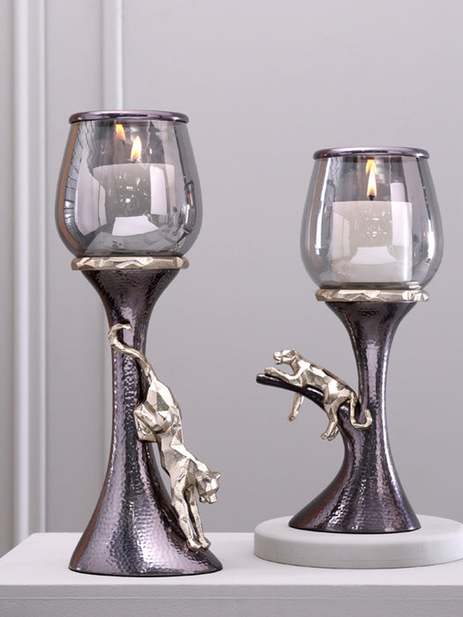 Faceted Panther Hammered Candle Holder