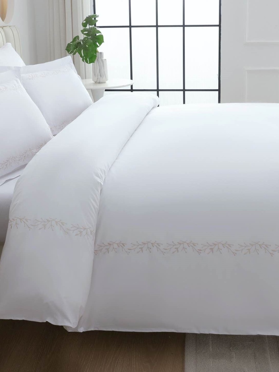 4-Piece 100% Cotton Percale Embroidered Duvet Cover Set - Serene, Super King