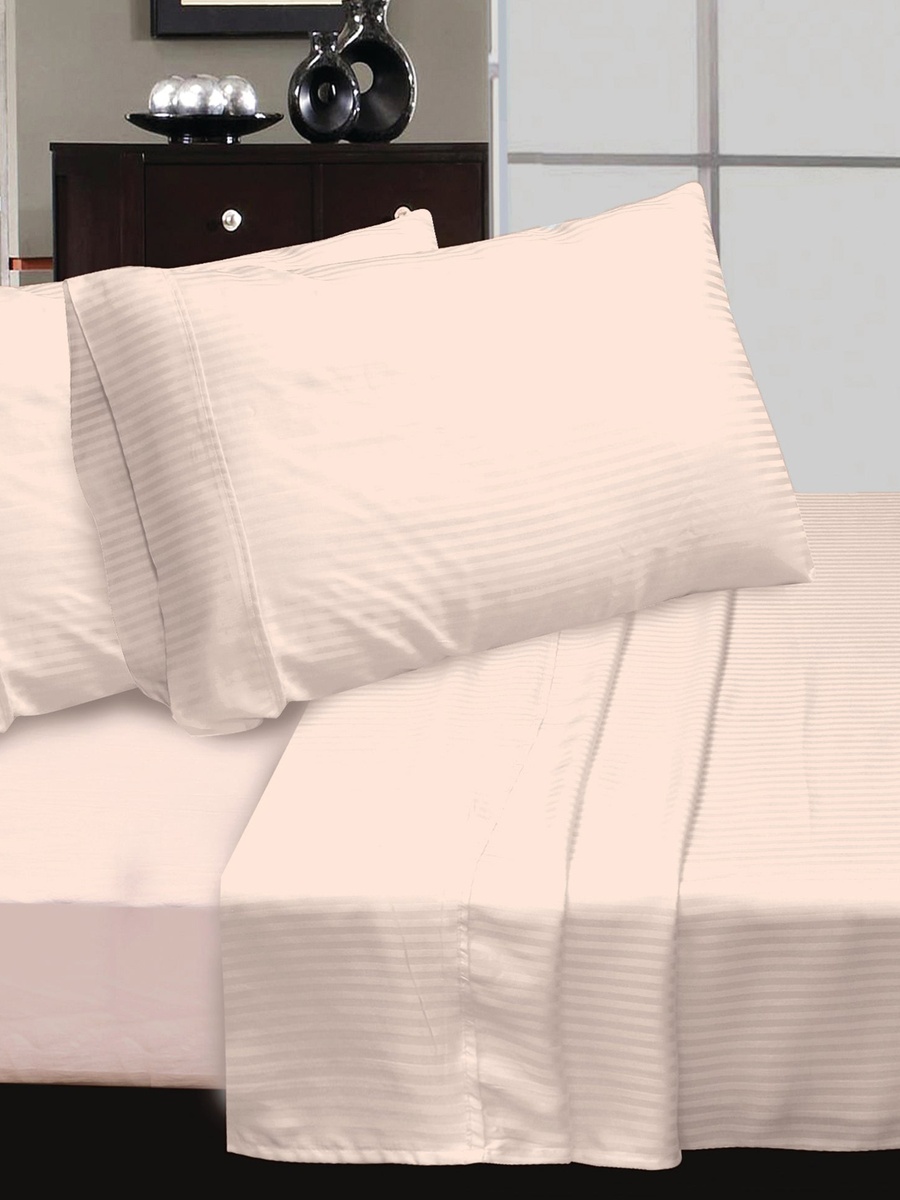 Luxurious 300 Thread Count Bamboo  Sateen Thin Stripe Flat Sheet