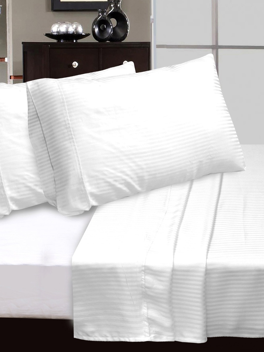 Luxurious 300 Thread Count Bamboo  Sateen Thin Stripe Flat Sheet