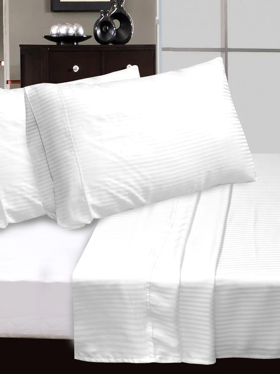 Luxurious 300 Thread Count Bamboo  Sateen Thin Stripe Flat Sheet