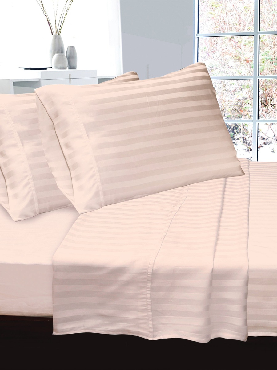 Luxurious 300 Thread Count Bamboo  Sateen Wide Stripe Flat Sheet