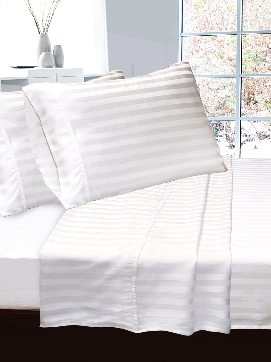 Luxurious 300 Thread Count Bamboo  Sateen Wide Stripe Flat Sheet