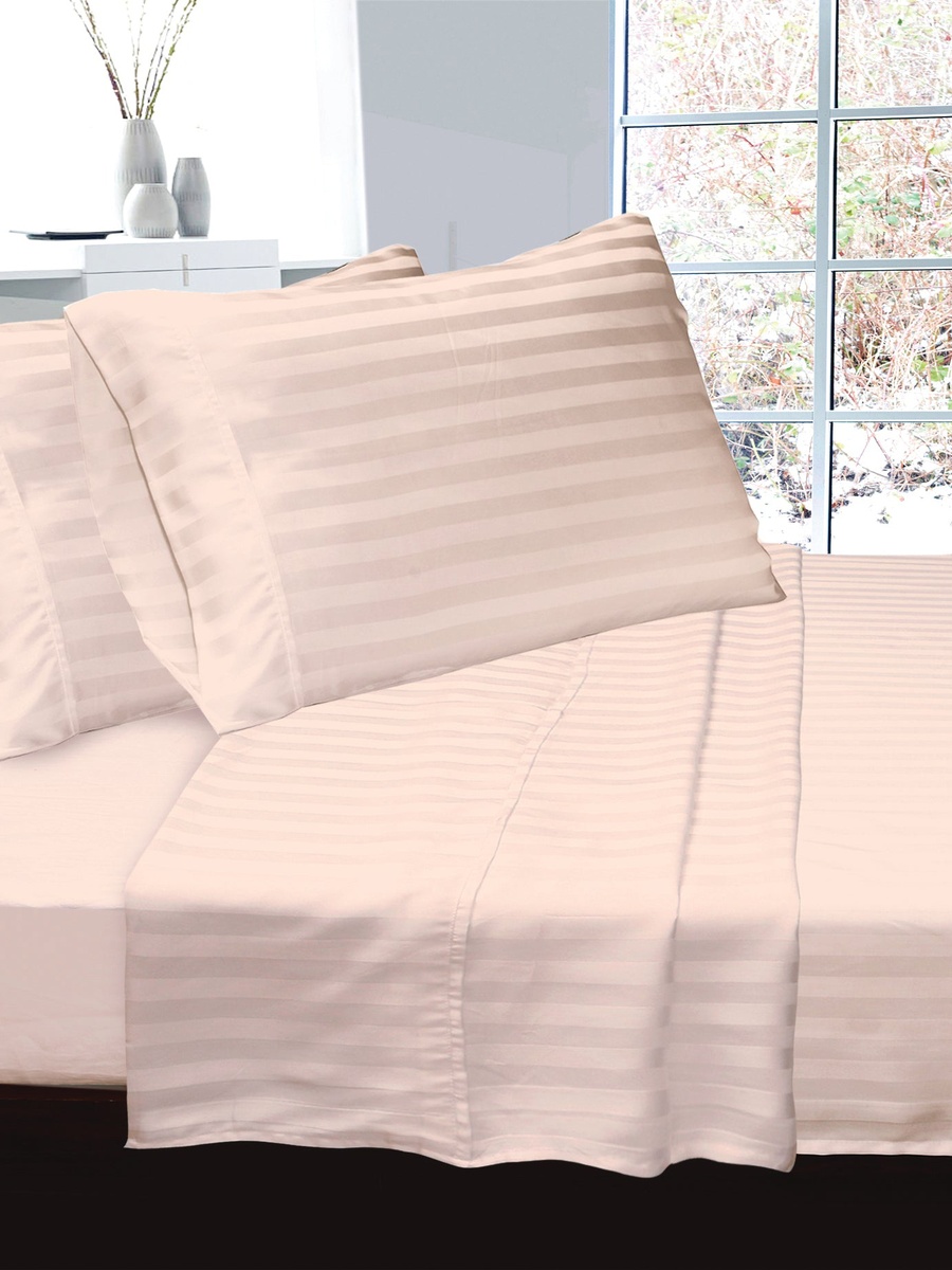 Luxurious 300 Thread Count Bamboo  Sateen Wide Stripe Flat Sheet