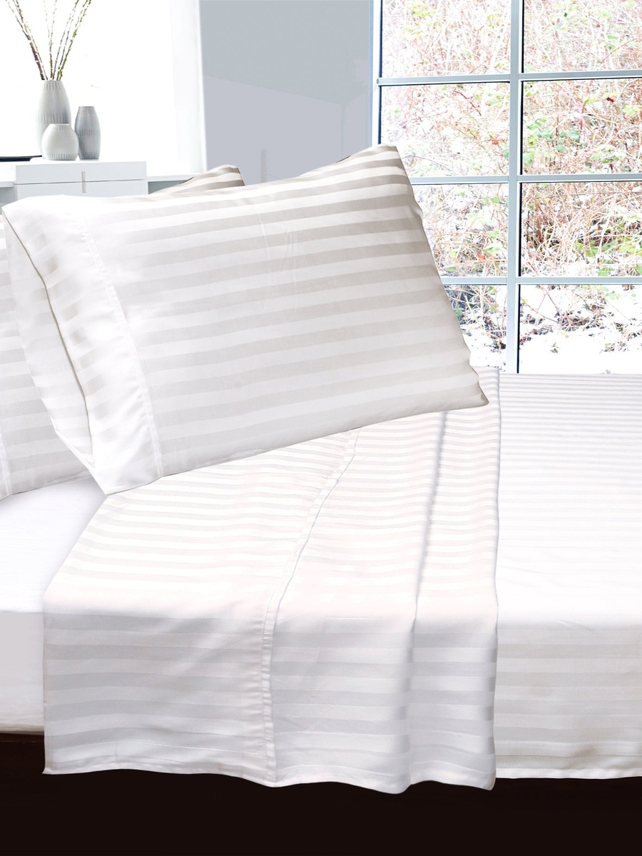 Luxurious 300 Thread Count Bamboo  Sateen Wide Stripe Flat Sheet