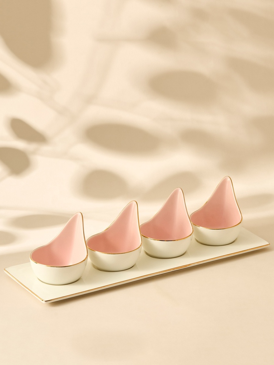 Solid Ceramic 4-Piece Appetiser Bowl Set with Tray
