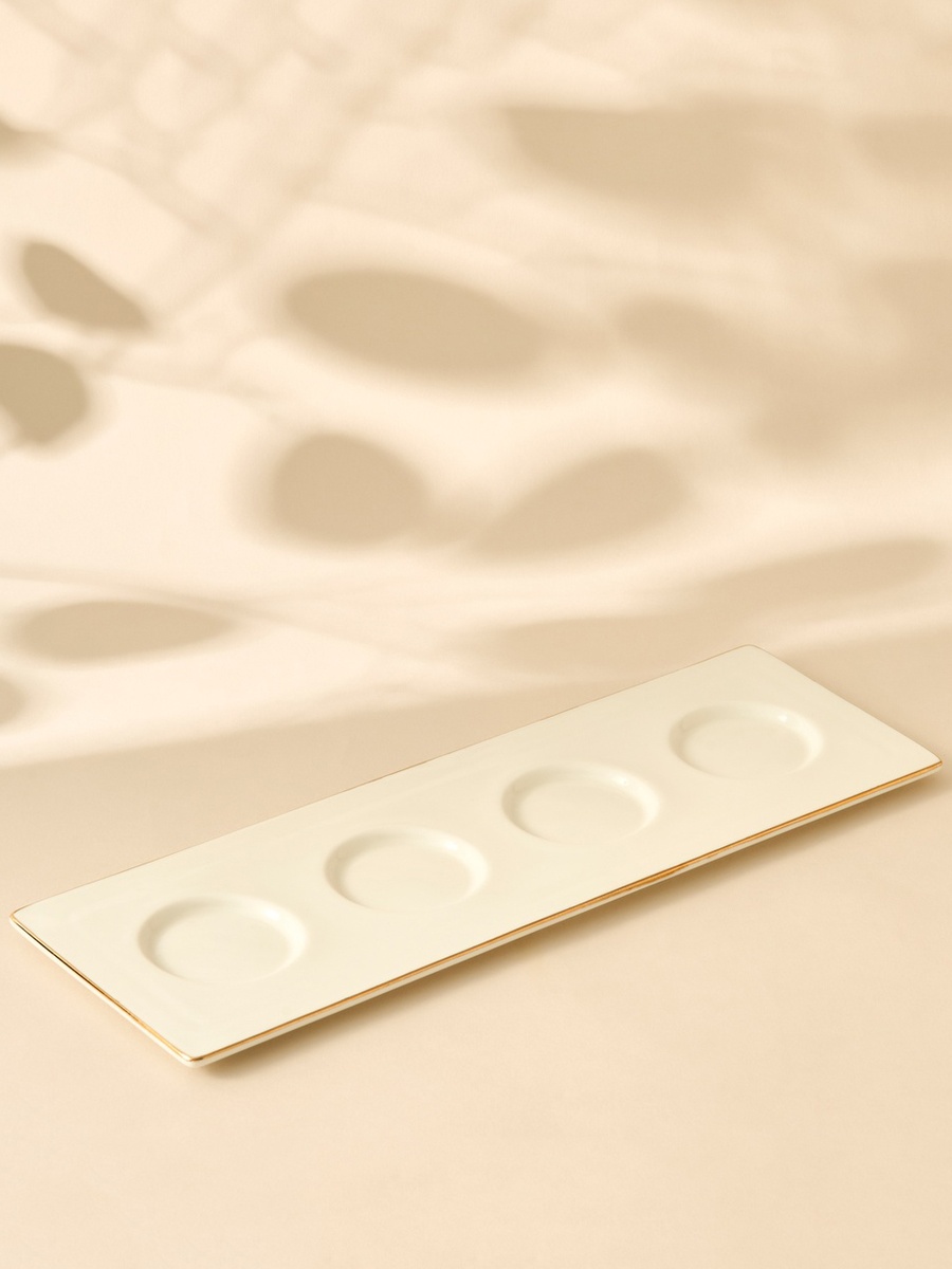 Solid Ceramic 4-Piece Appetiser Bowl Set with Tray