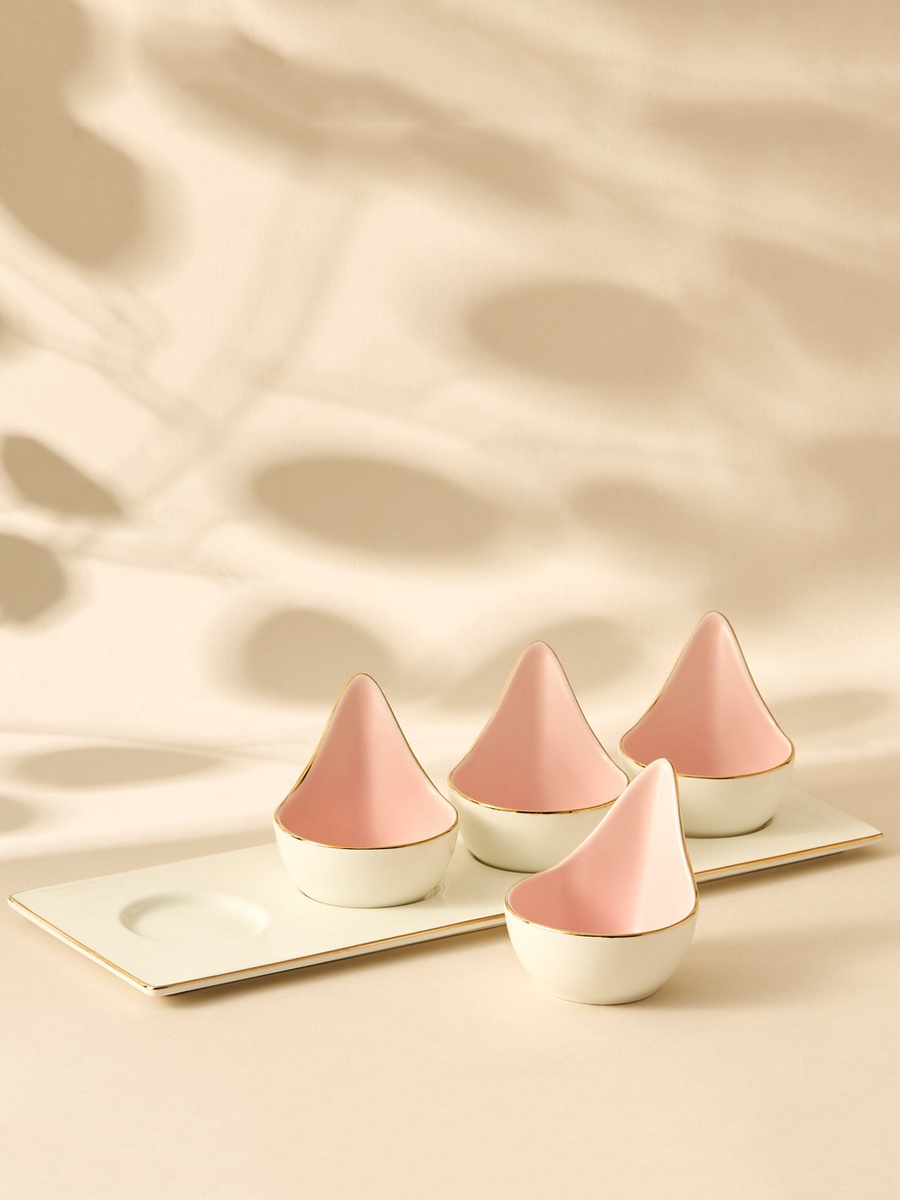 Solid Ceramic 4-Piece Appetiser Bowl Set with Tray