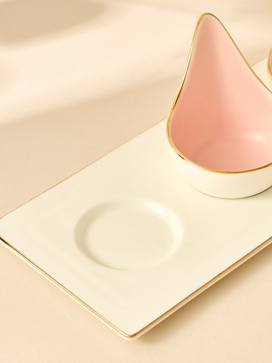 Solid Ceramic 4-Piece Appetiser Bowl Set with Tray