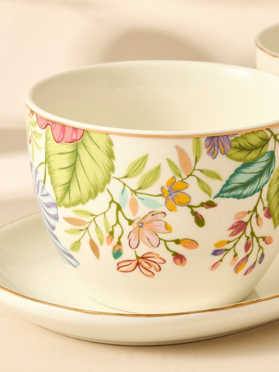 Summer Hot Flower Printed 3-Piece Ceramic Serving Bowl Set with Tray