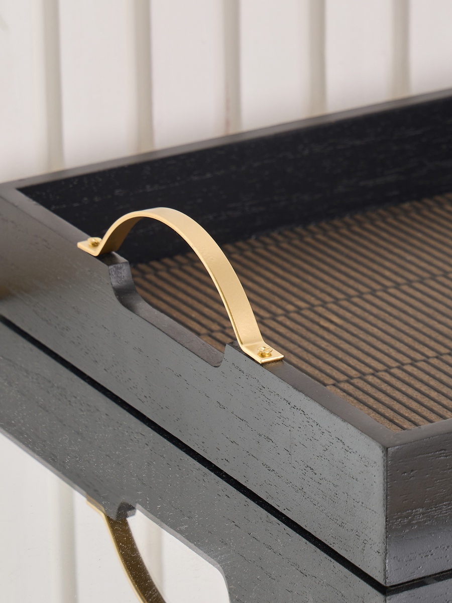 Textured Wooden Tray with Handles - 36x26x8 cm