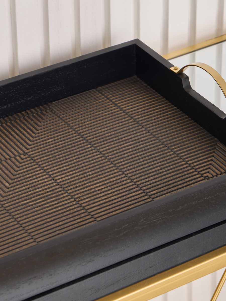 Textured Wooden Tray with Handles - 36x26x8 cm