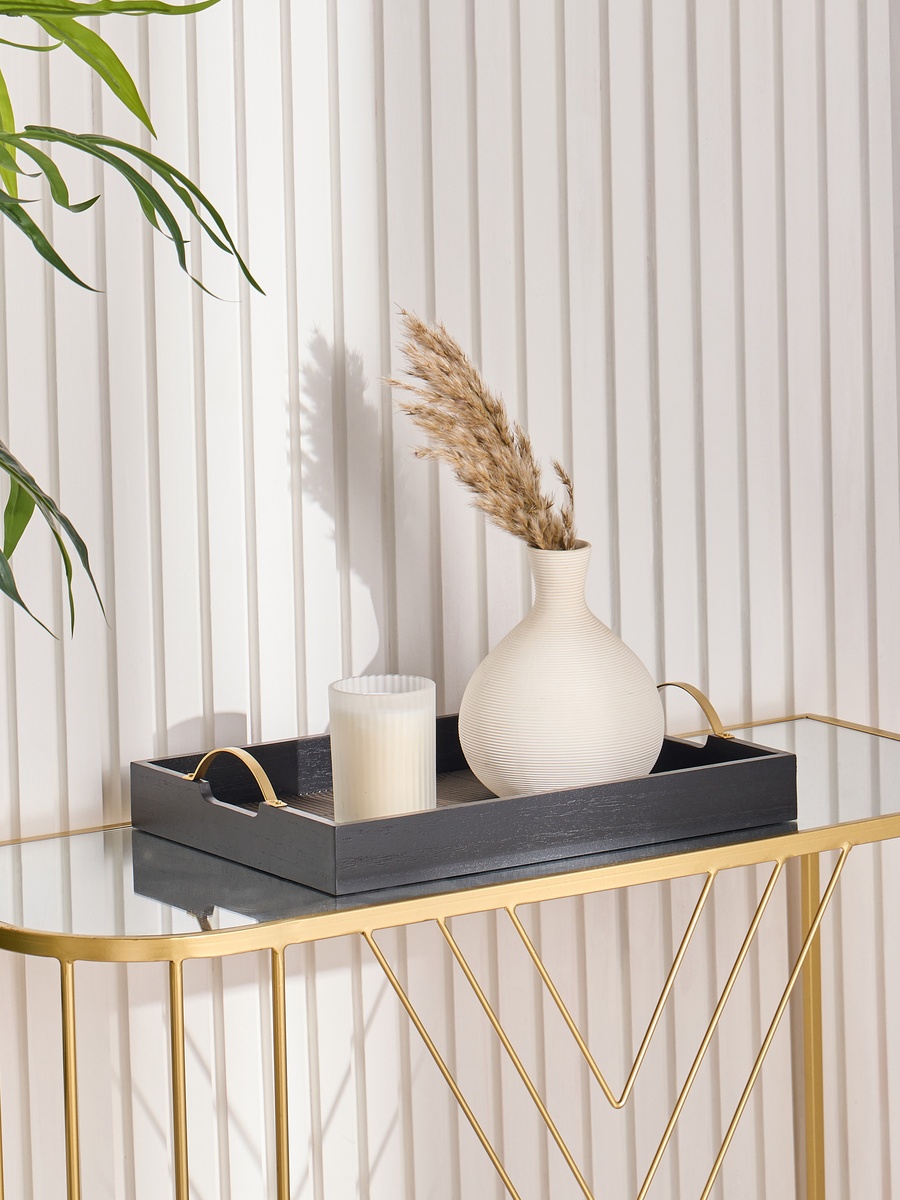 Textured Wooden Tray with Handles - 36x26x8 cm