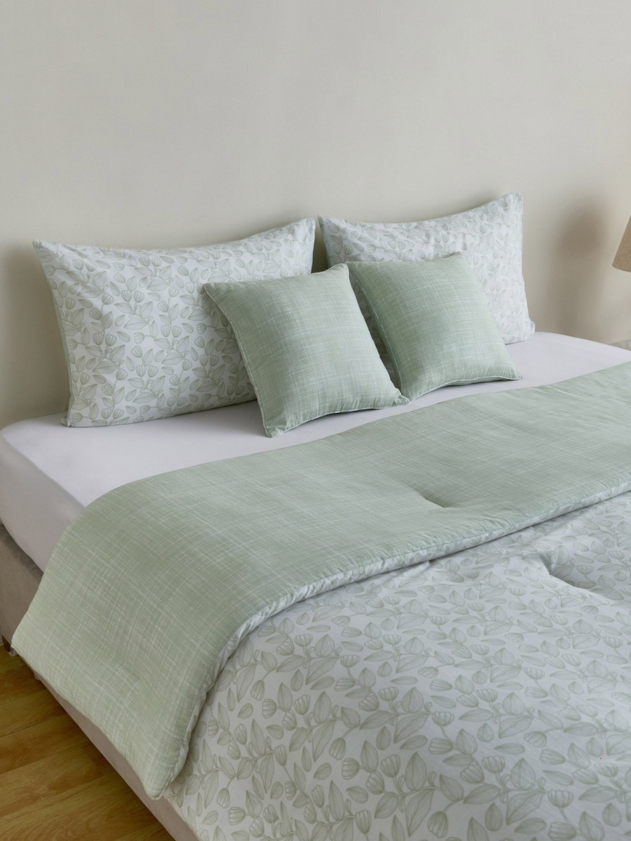 Aurora Fresh Leaf Printed Cotton 5-Piece King Comforter Set - 220x240 cm