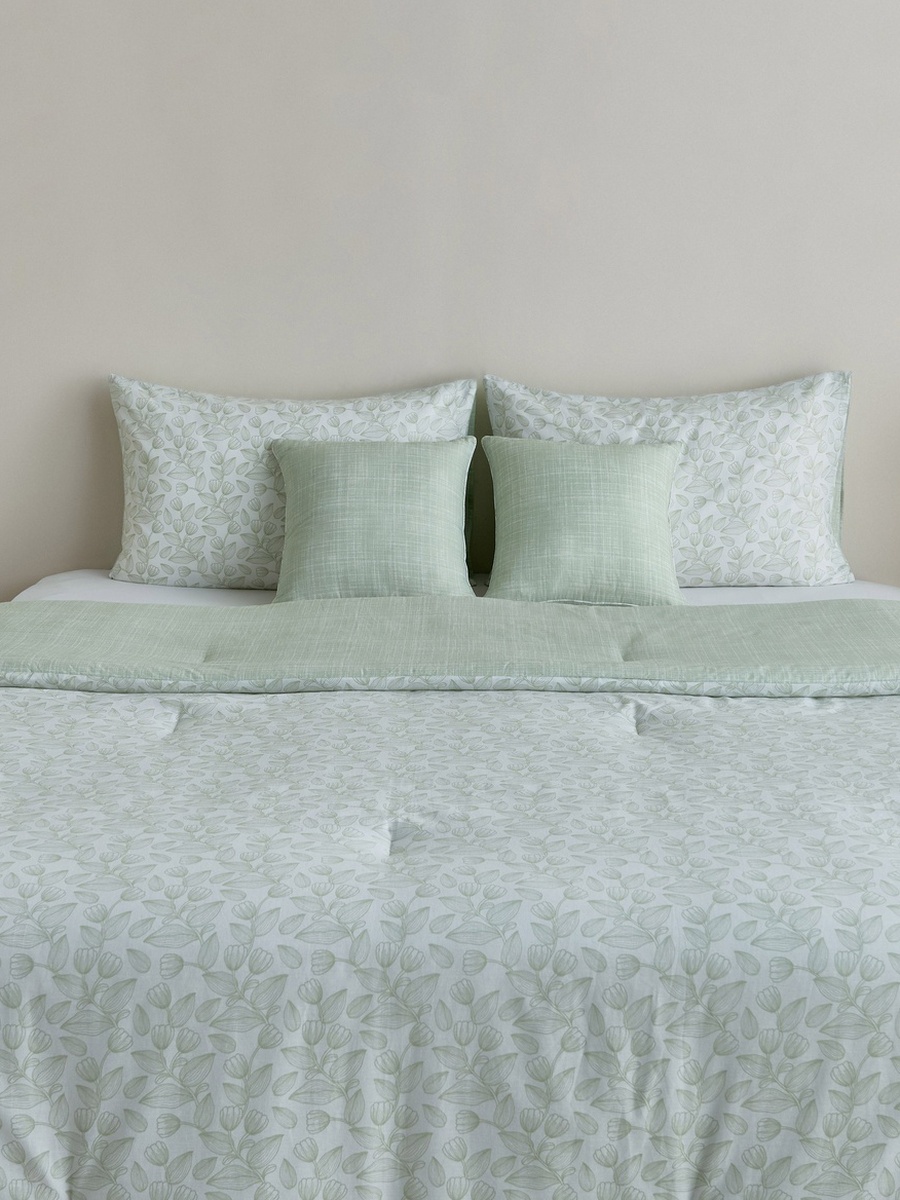 Aurora Fresh Leaf Printed Cotton 5-Piece King Comforter Set - 220x240 cm