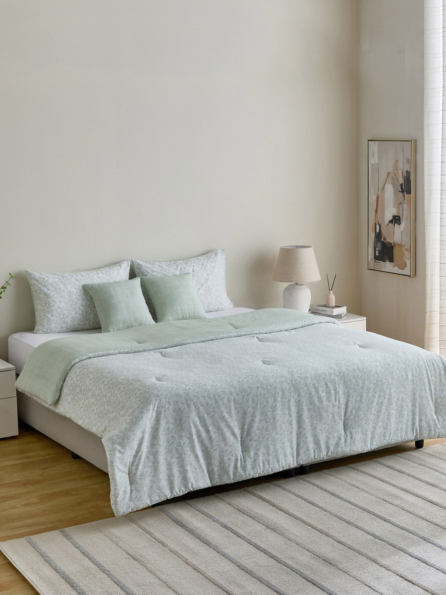 Aurora Fresh Leaf Printed Cotton 5-Piece King Comforter Set - 220x240 cm