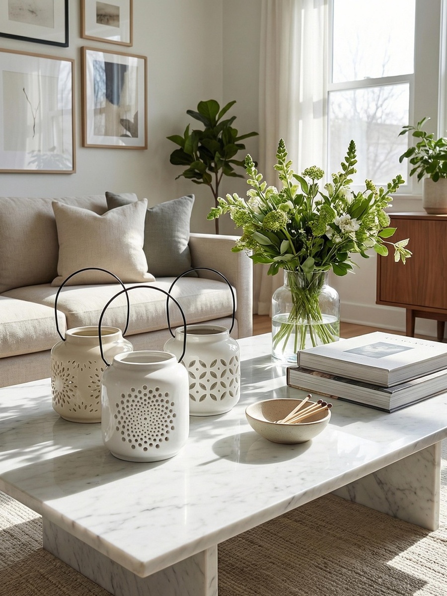 فانوس سيراميك ديكور بمقبض معدن من أوبالاين ميكاسا - 12.8*12.8*13 سم