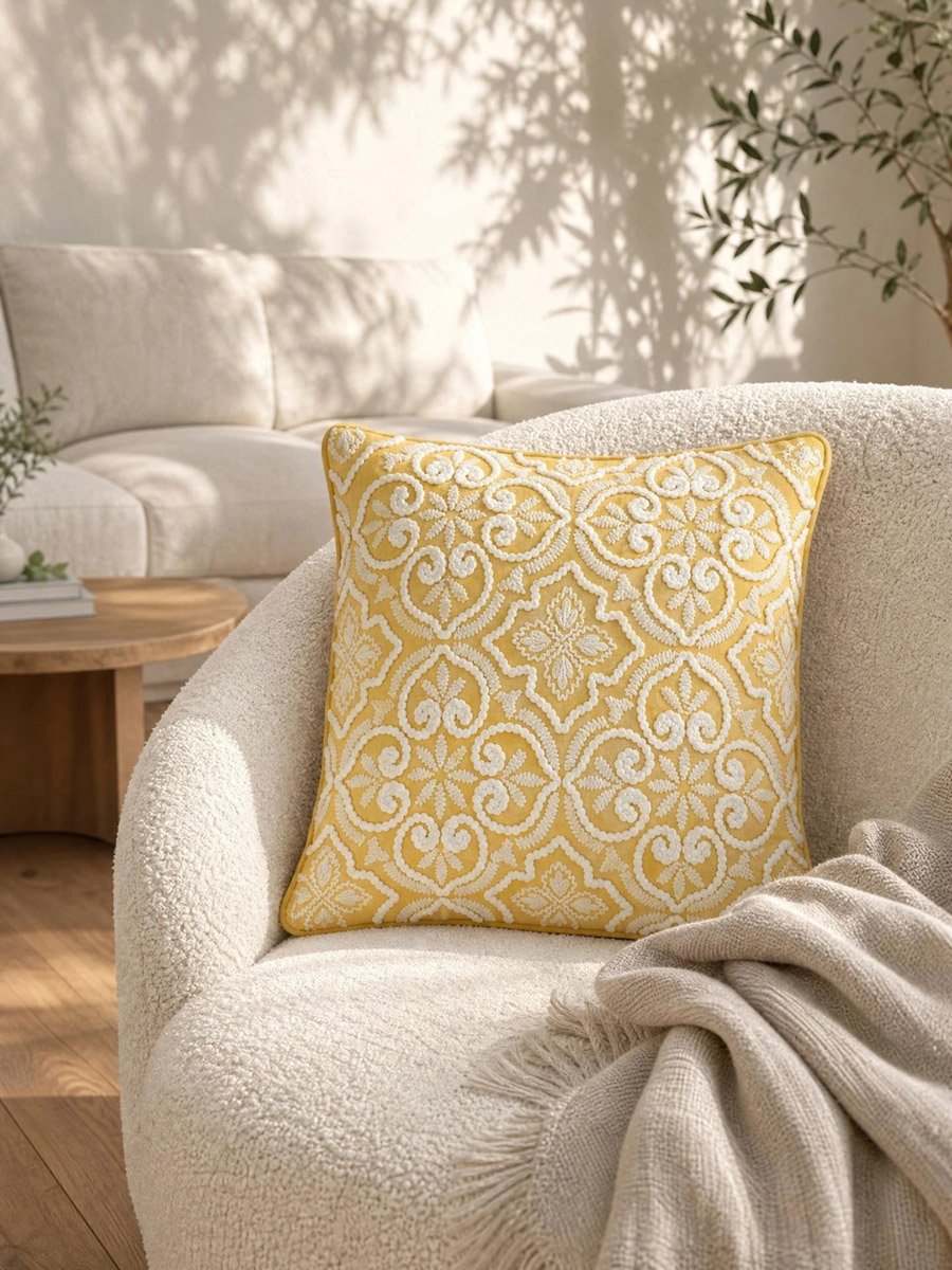 1-Piece Embroidered Square Cushion Cover 18x18inches, Cotton Blend