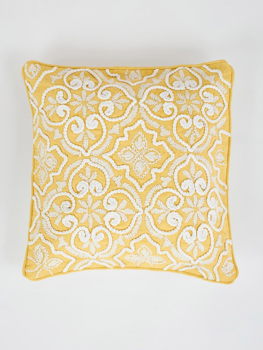 1-Piece Embroidered Square Cushion Cover 18x18inches, Cotton Blend