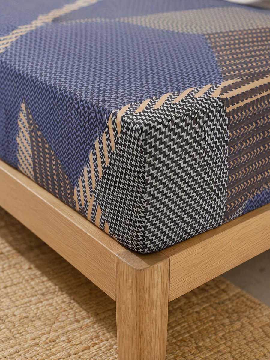 Pack of 3- Printed King Fitted Bedsheet with Pillow Covers Navy Blue