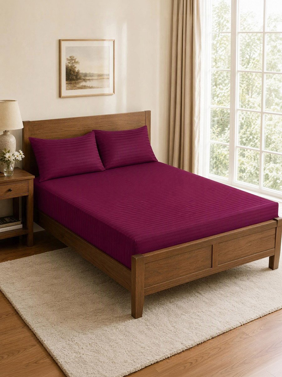 Pack of 2 - Stripe Single Fitted Bedsheet(Single Bedsheet and Pillow Cover)