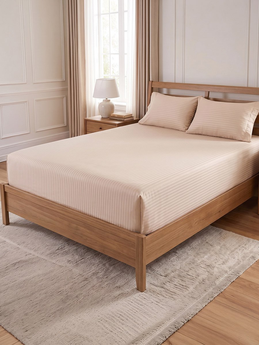 2-Piece Stripe Single Fitted Bedsheet Set with Pillow Cover