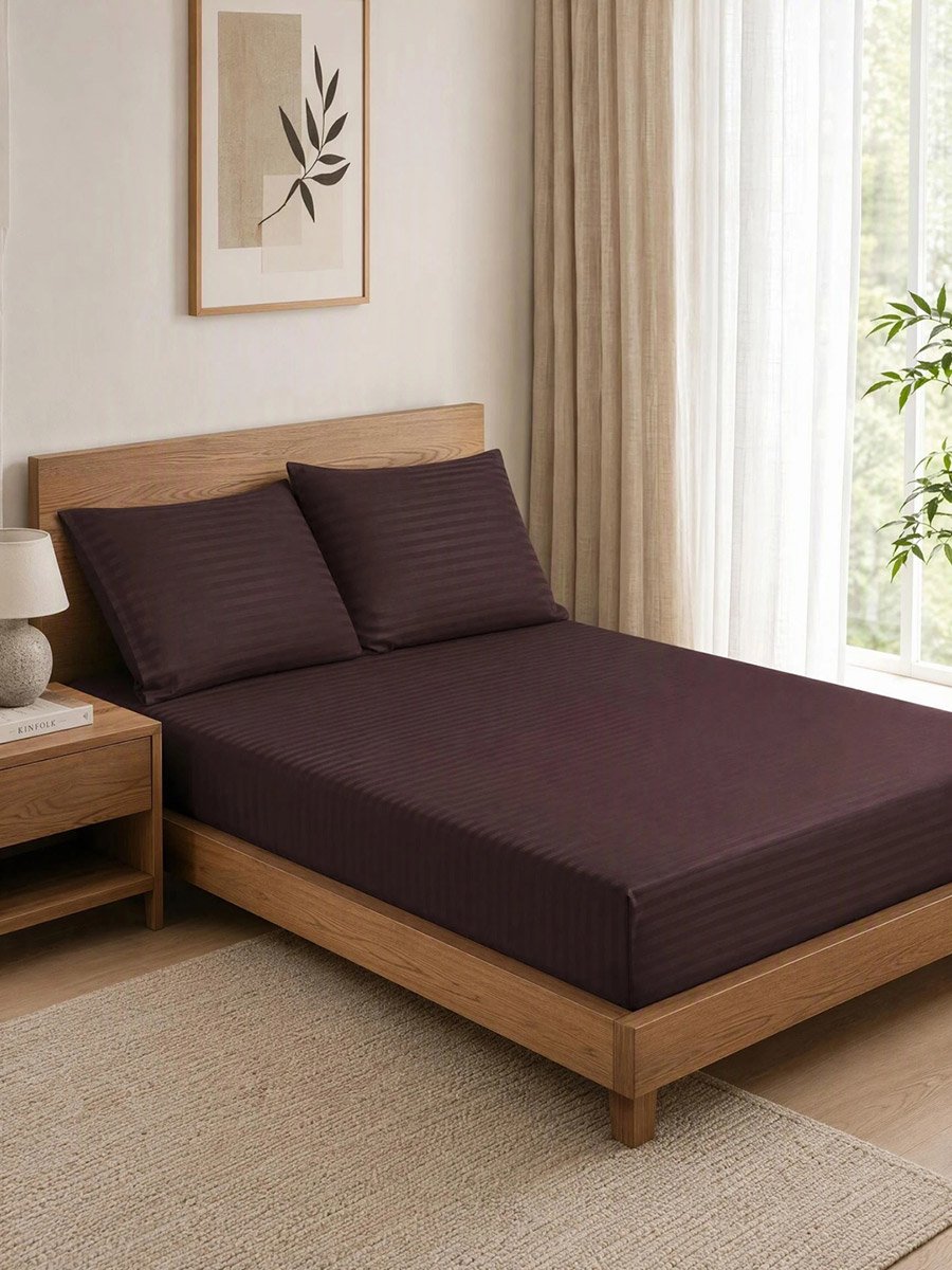 2-Piece Stripe Single Fitted Bedsheet Set with Pillow Cover
