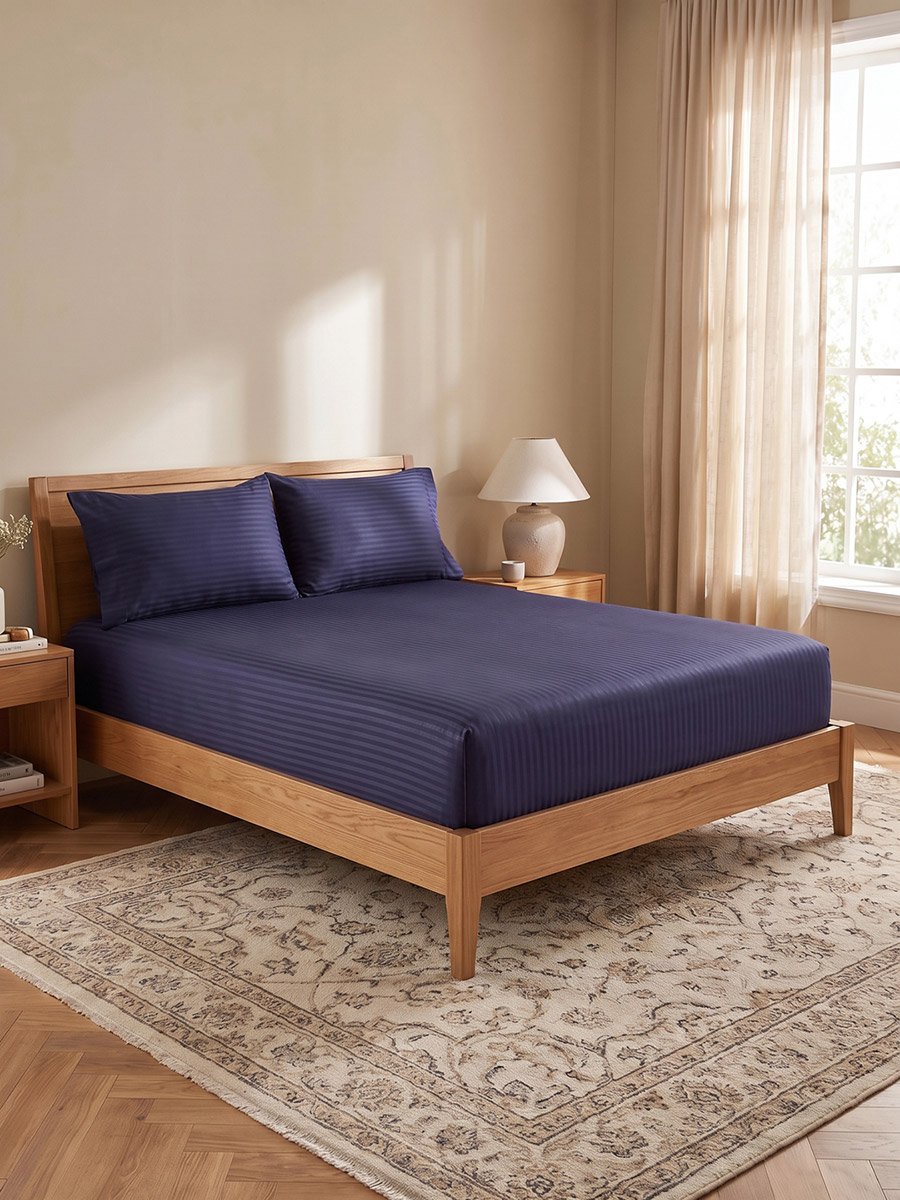 2-Piece Stripe Single Fitted Bedsheet Set with Pillow Cover