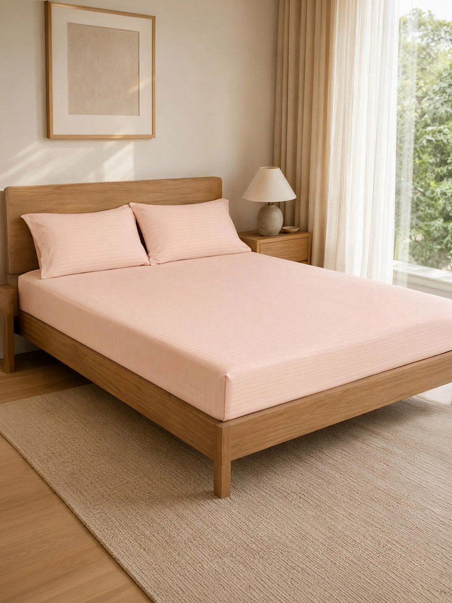 2-Piece Stripe Single Fitted Bedsheet Set with Pillow Cover