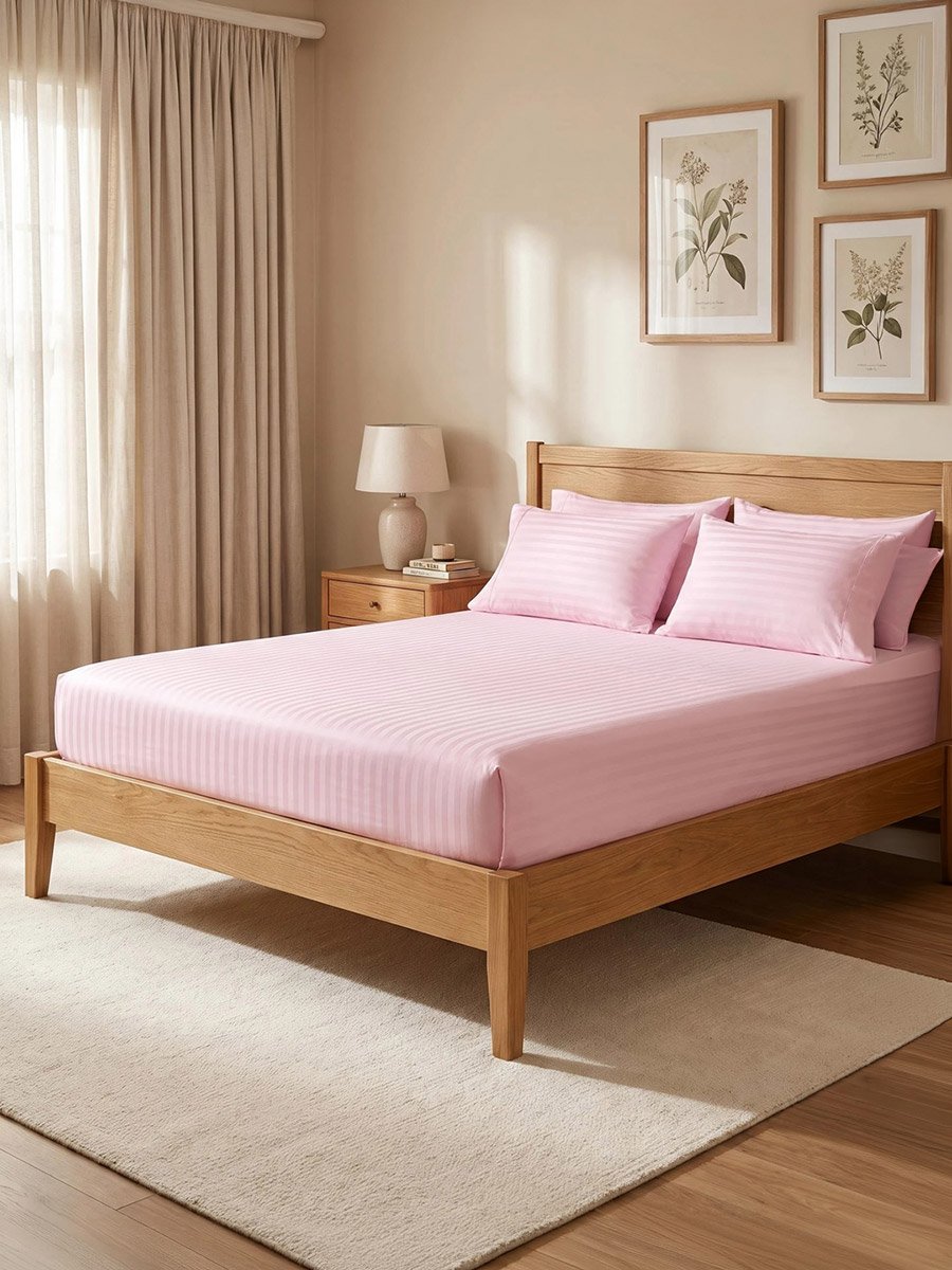 2-Piece Stripe Single Fitted Bedsheet Set with Pillow Cover