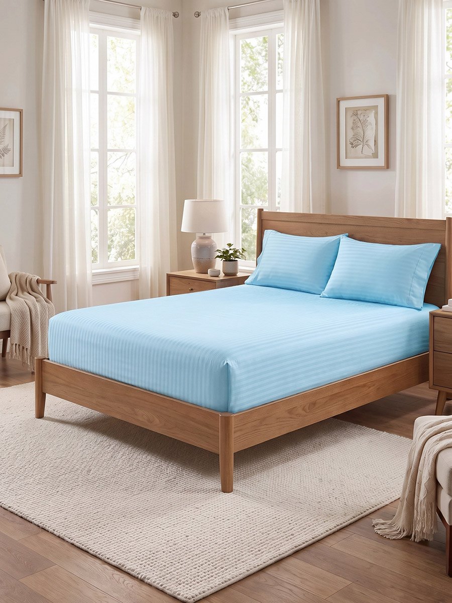 2-Piece Stripe Single Fitted Bedsheet Set with Pillow Cover