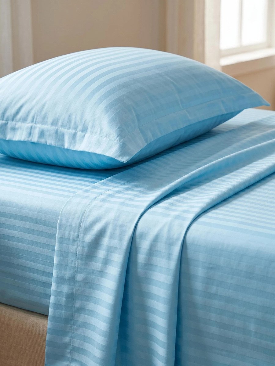 2-Piece Stripe Single Fitted Bedsheet Set with Pillow Cover