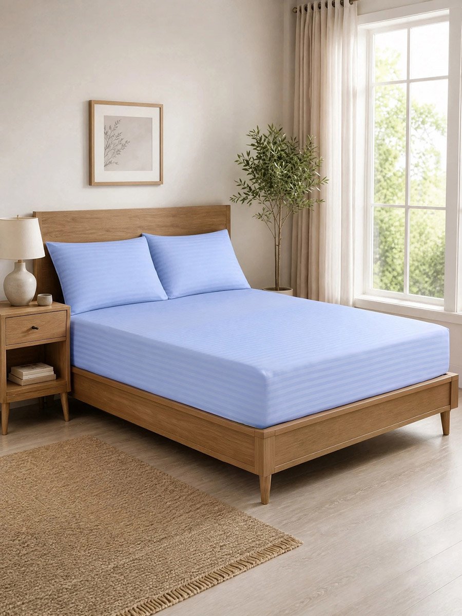 Pack of 2 - Stripe Single Fitted Bedsheet(Single Bedsheet and Pillow Cover)