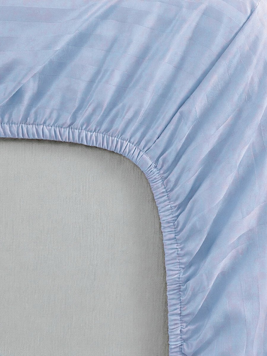 Pack of 3- Stripe King Fitted Bedsheet with Pillow Covers Light Blue