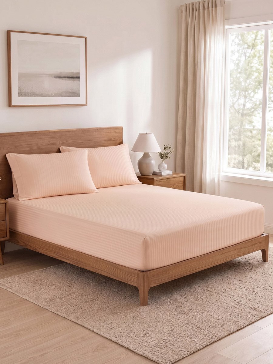 طقم ملاية سرير مسطحة كينج مخططة 3 قطع 108×108 مع أغطية وسائد، 20×30 بوصة