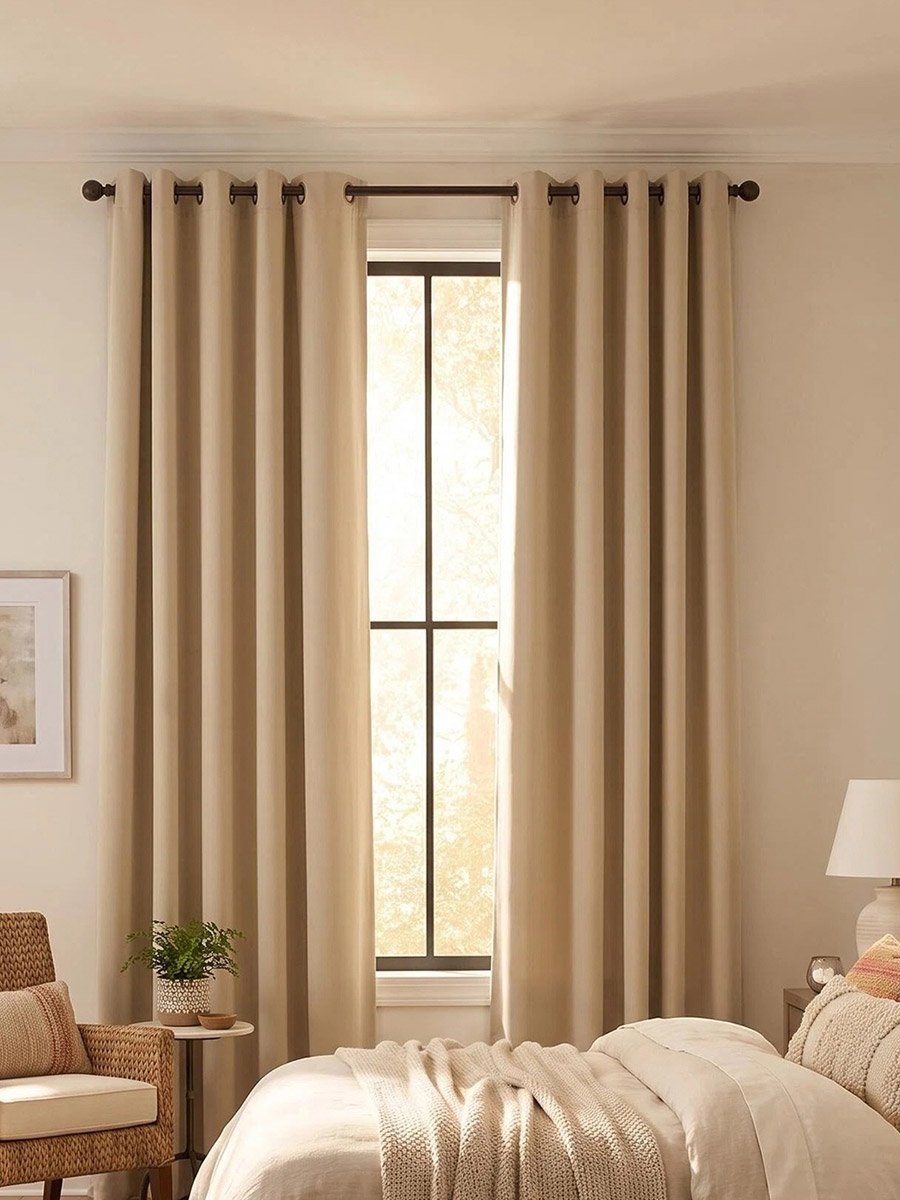 1-Piece Plain Black-Out Curtains, 132x274cm/40, Beige