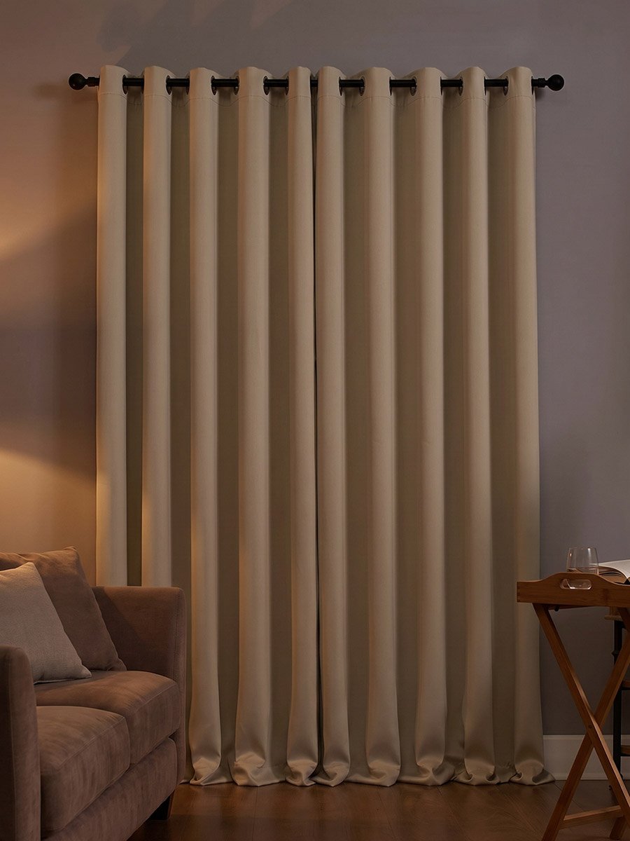 1-Piece Plain Black-Out Curtains, 132x274cm/40, Beige