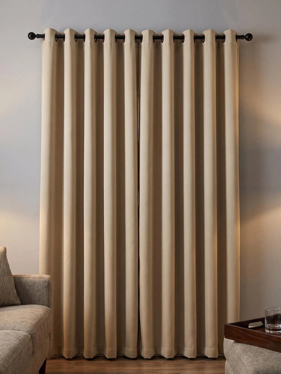 1-Piece Plain Black-Out Curtains, 132x274cm/40, Beige