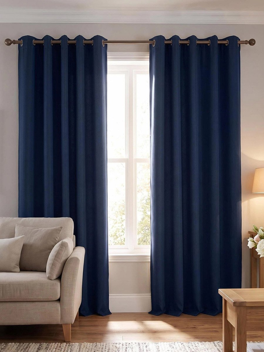 1-Piece Plain Black-Out Curtains, 132x274cm/40, Navy Blue