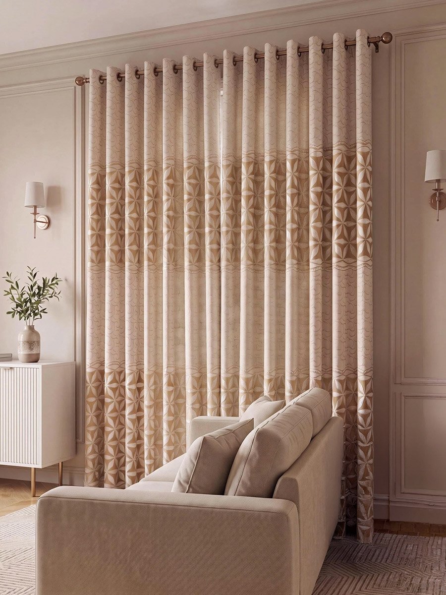 1-Piece Jacquard Non-Blackout Curtain, 132x260cm Beige